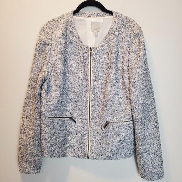 Halogen Career Blazer tweed jacket Blue and White‎ Zipper Front Size XL - Picture 1 of 9